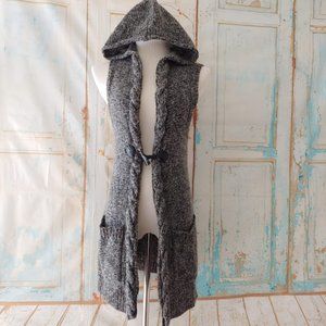 Sarah Spencer wool mohair pocket hood sleeveless cardigan duster sweater/S/gray